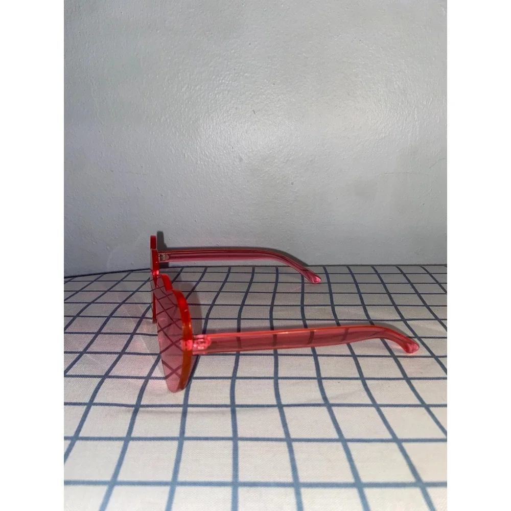 Pink Heart Shaped Rimless Sunglasses Translucent Retro Festival Whimsy Eyewear